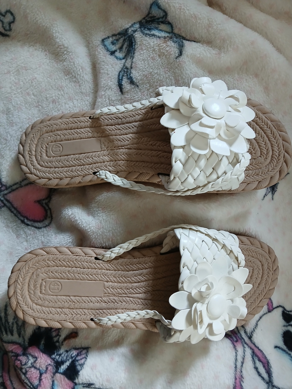 White Floral Braided Slide Sandals for Women